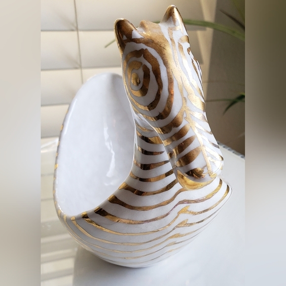 VINTAGE BITOSSI/ZEBRA BOWL/ITALY/GOLD ON WHITE - Picture 2 of 10